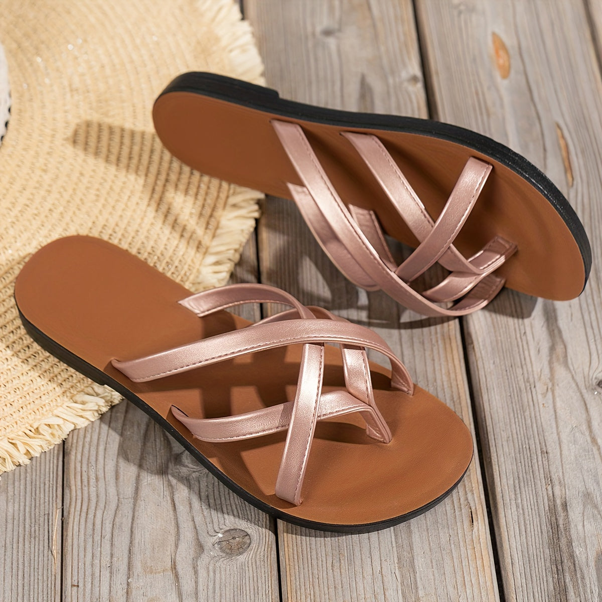 Women's Solid Color Flip Flops β Casual Clip Toe Flat Summer Shoes β Lightweight Slip-On Beach Footwear