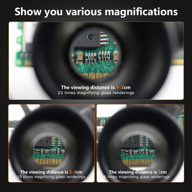 Head-Mounted Magnifier with 2 LED Lights - 10x, 15x, 20x, 25x Lenses for Close Work, Jewelry, Eyelash Extensions, Welding, Handmade & Cross-Stitch