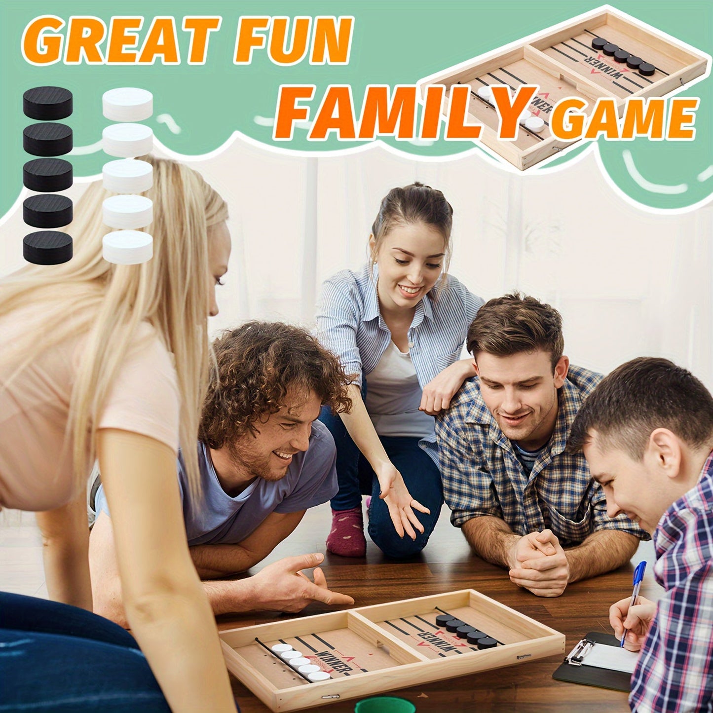 Family Fun Wooden Puck Game – Fast Sling Puck Board Game for Kids and Adults, Perfect Birthday Gift for Family Interaction