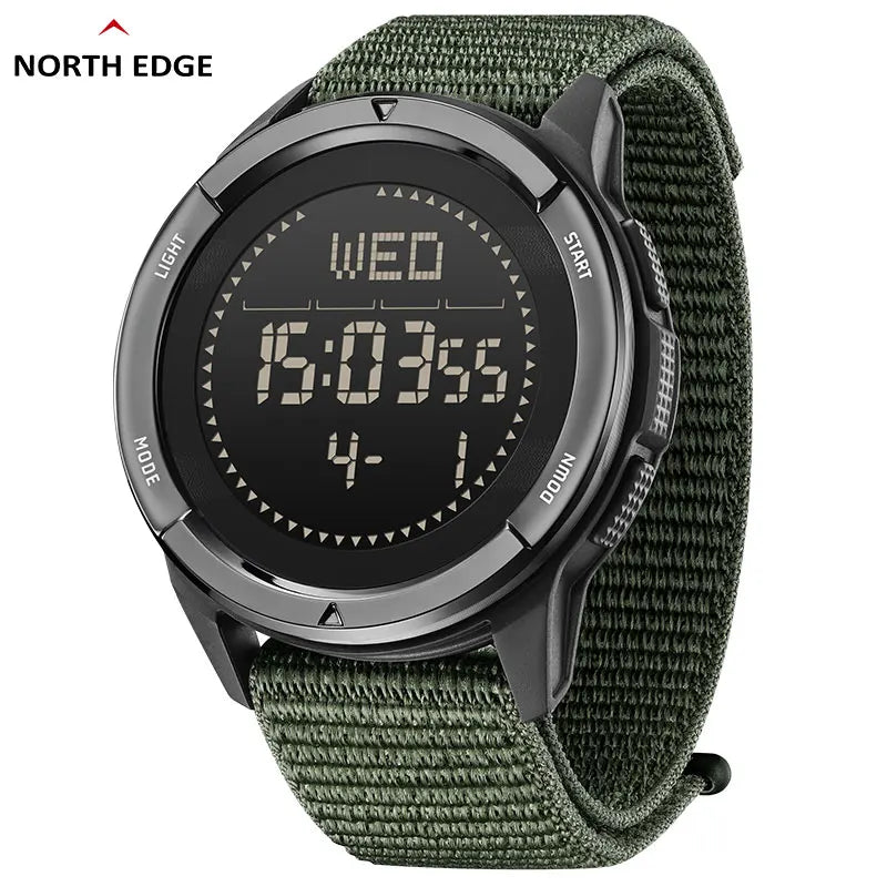 NORTH EDGE ALPS Men's Digital Carbon Fiber Watch Shockproof Military Sports Waterproof 50M Outdoor Compass Wristwatch
