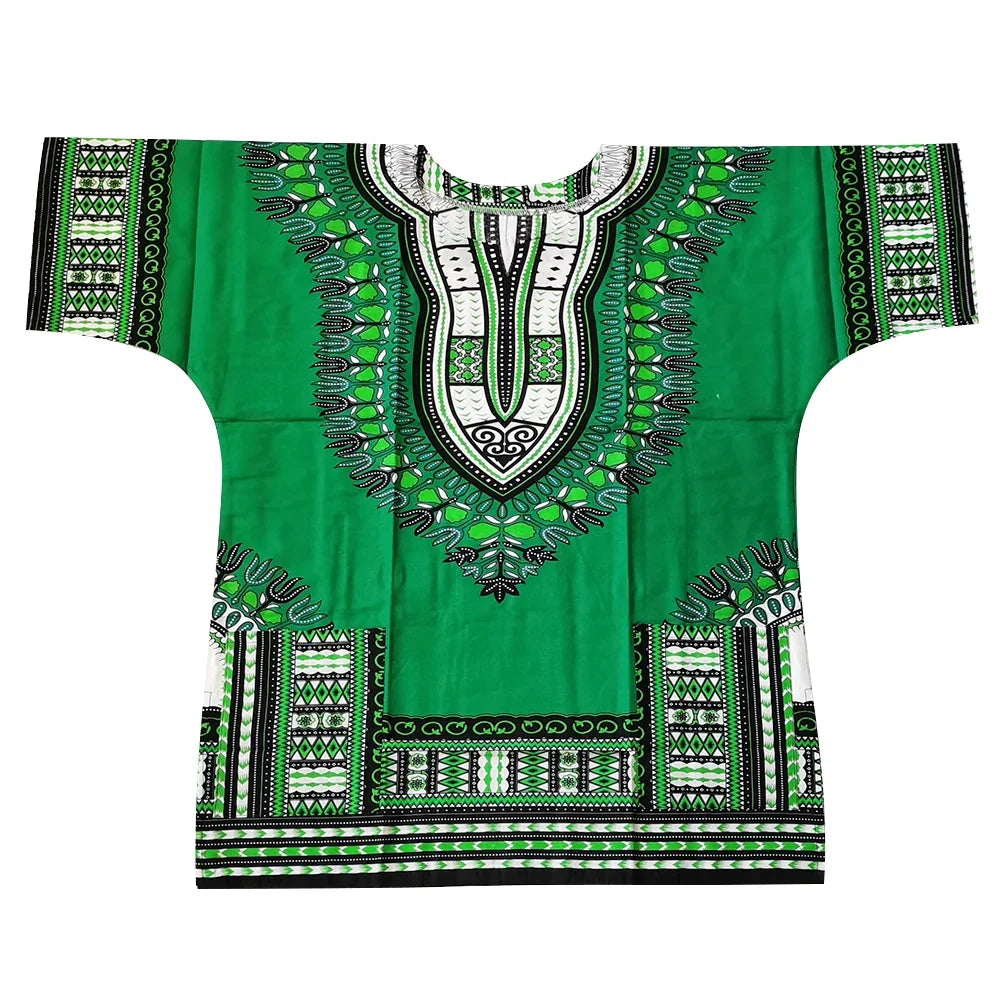 African Dashiki Cotton T-Shirt - Traditional Printed Unisex Fashion Top with Vibrant Ethnic Style Design