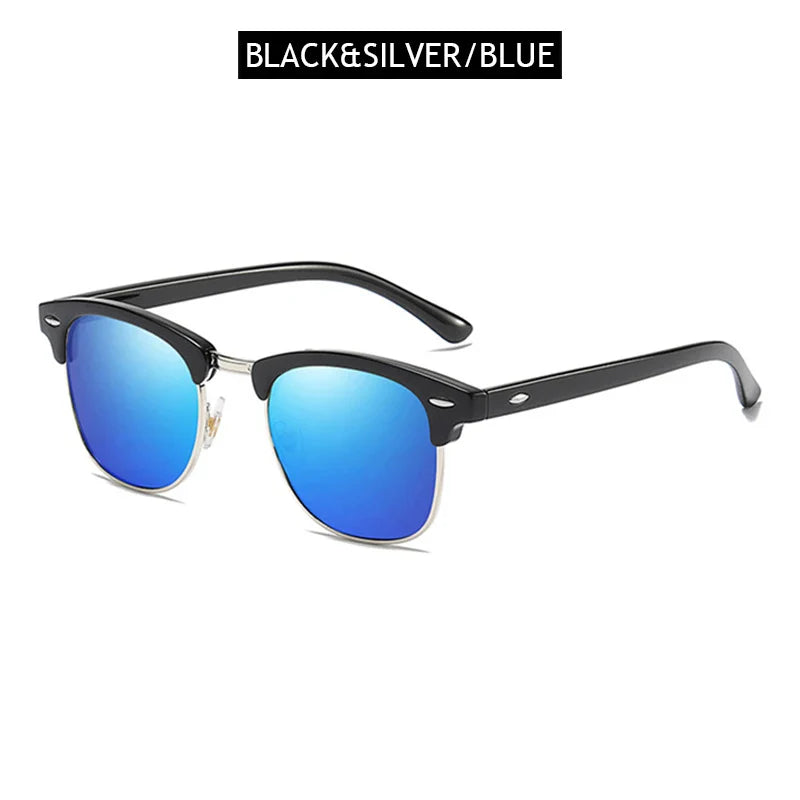 Classic Half Frame Polarized Sunglasses β Retro Rivet Design for Men & Women, Anti-Glare Black Travelling Shades