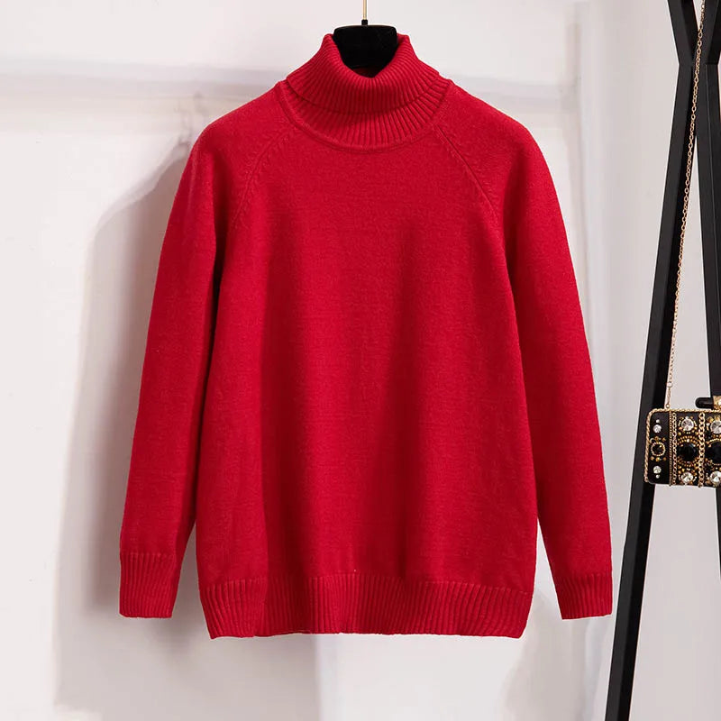 Plus Size 170Kg Women's Turtleneck Knitted Sweater β Loose Fit Pullover, Bust 160cm, Black/Red, 5XL-10XL