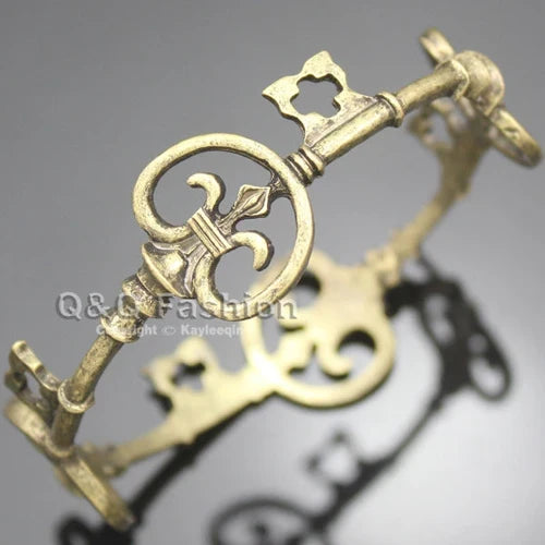 Vintage Skeleton Key Cross Bangle - Victorian Gothic Unisex Cuff Bracelet