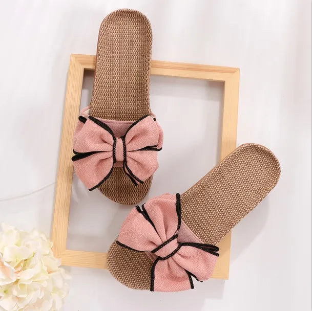 Mntrerm 2024 Women's Casual Linen Slippers โ Soft Indoor Flats with Bow-Knot, Cute Summer Home Sneakers