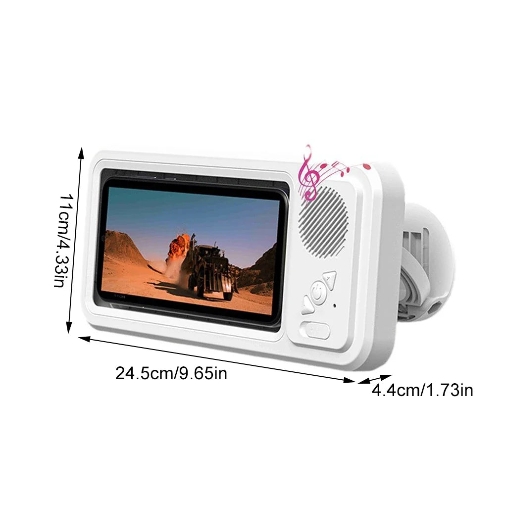 Waterproof Bathroom Phone Holder with Bluetooth Speaker – 360° Rotating Touch Screen Stand for Bath & Shower Entertainment
