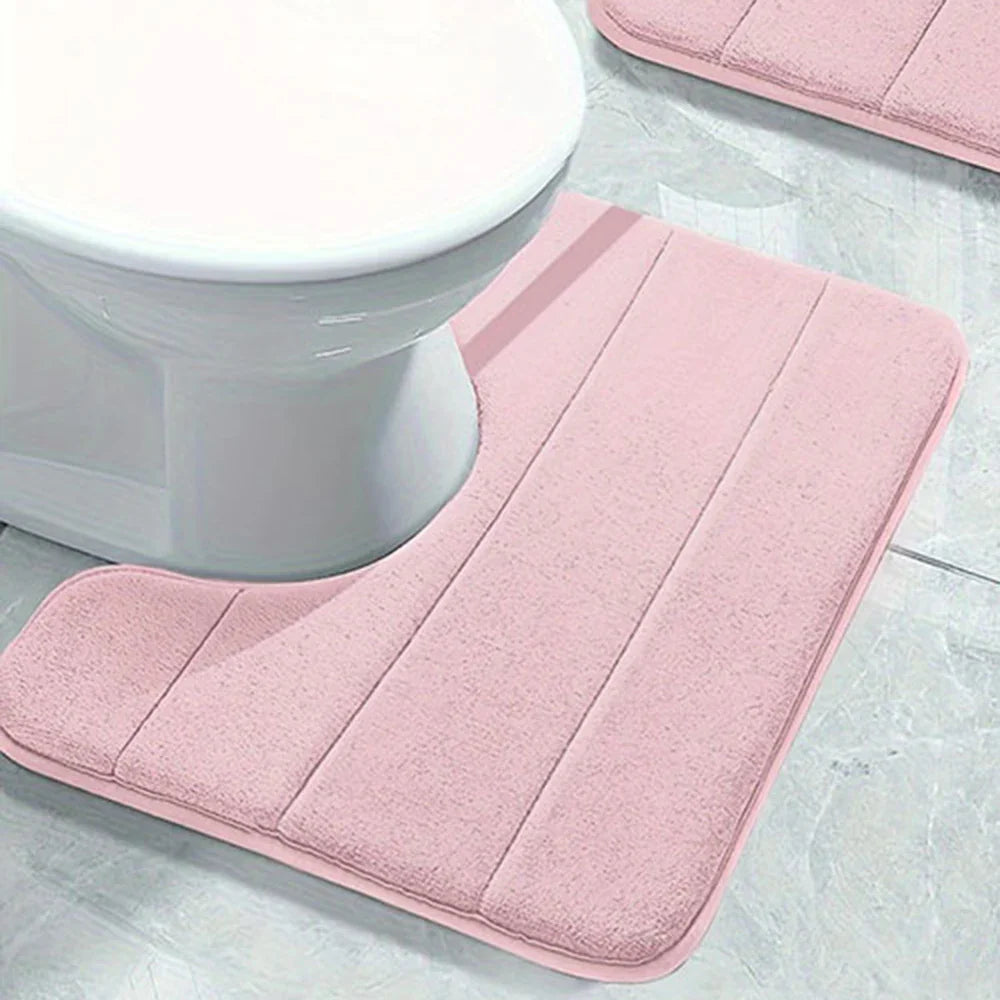 Soft Non-Slip Quick-Dry Bathroom U-Mat - Pure Color Stripe Absorbent Toilet & Shower Carpet