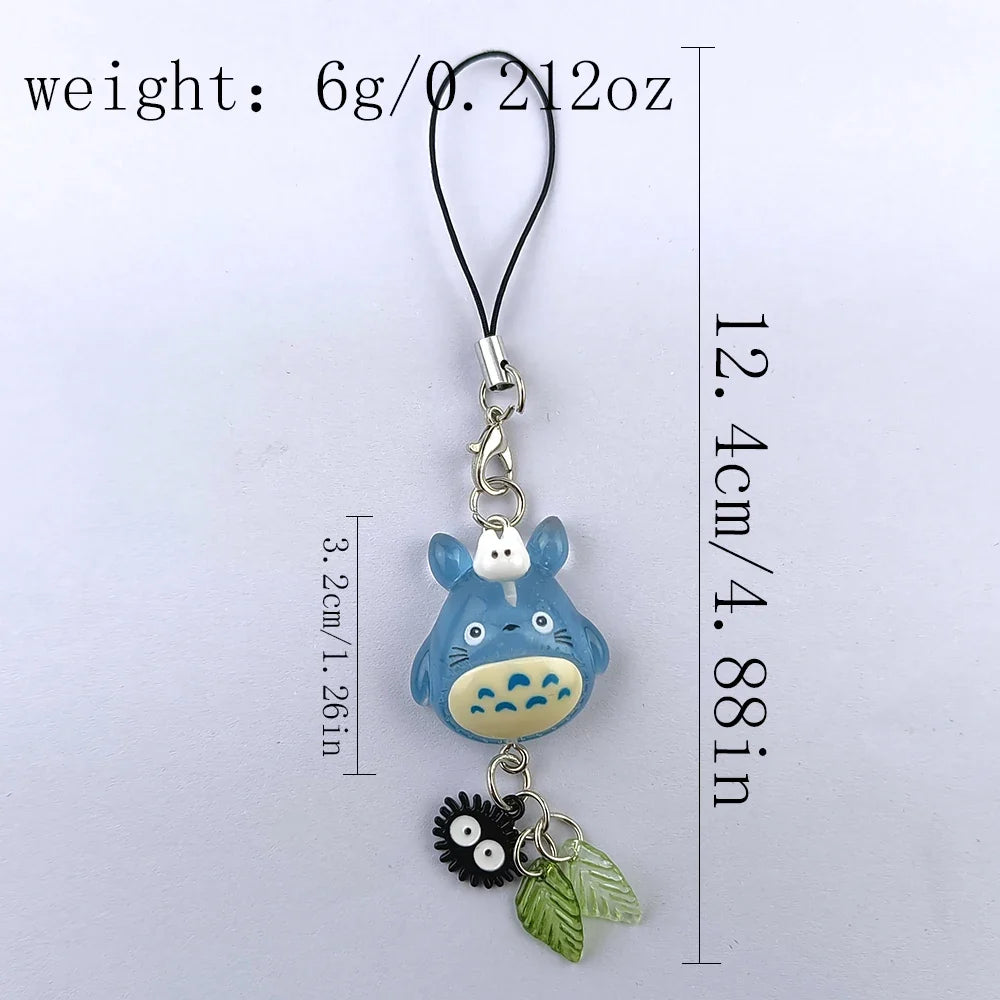 Kawaii Totoro Blue Animal Phone Charm - Soot Sprite Anime Cat Keychain Woodland Pendant Y2K Gift Accessory