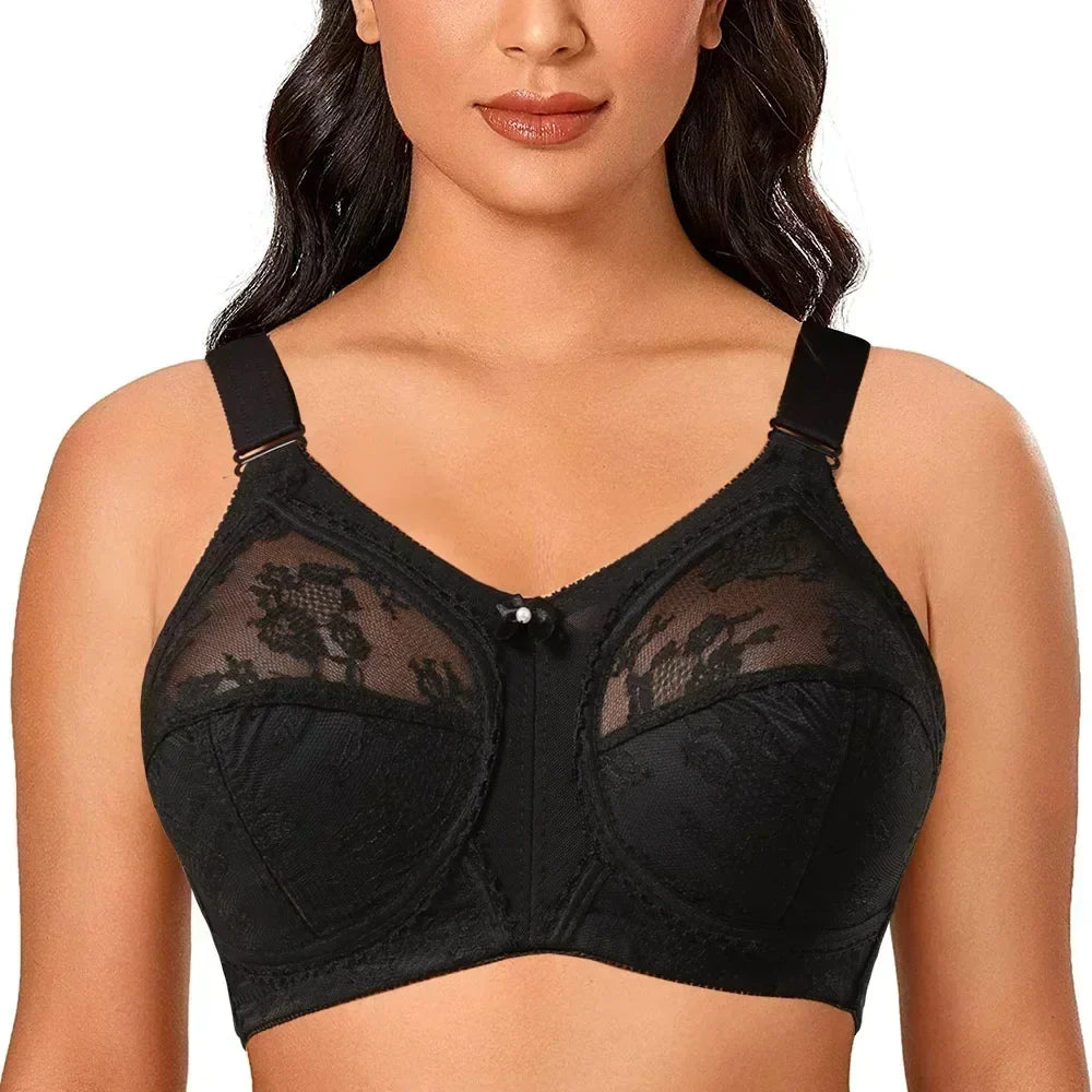 Women's Lace Minimizer Bra - Plus Size Unlined Full Coverage Wireless Bra with Adjustable Straps