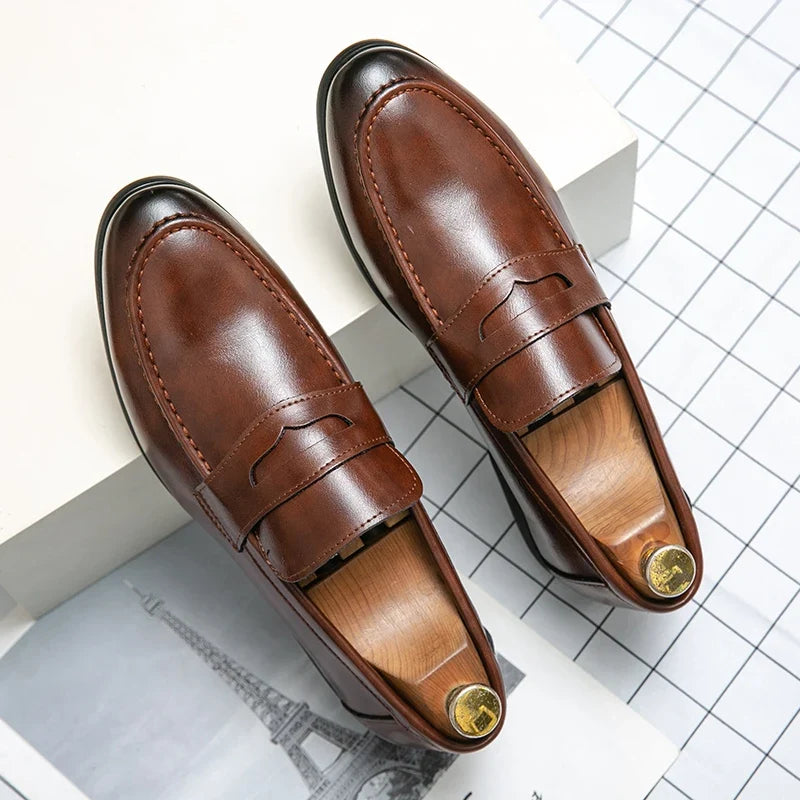 Men’s Classic Leather Slip-On Dress Shoes - Casual Business, Formal & Wedding Loafers