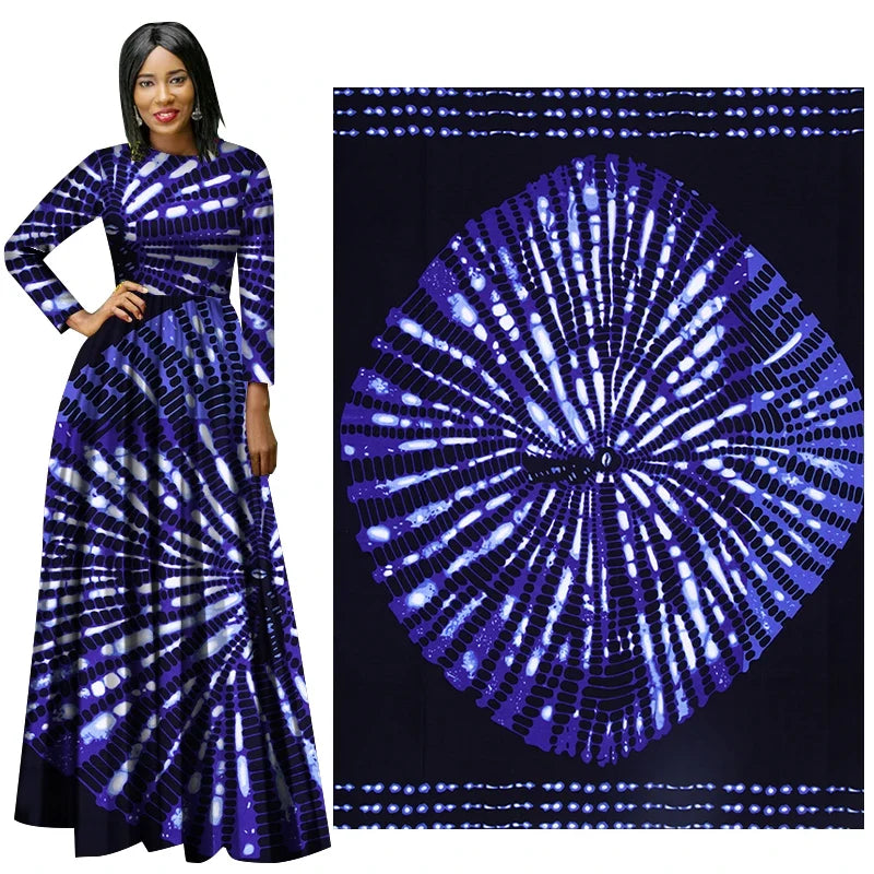 African Cotton Ankara Fabric - Nigerian Batik Blue Dress Material 3/6 Yards