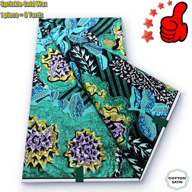 Soft Glitter Golden Wax Fabric - 100% Cotton Ankara Flash Gold Print Batik African Fabric for Nigerian Fashion Sewing & Crafting