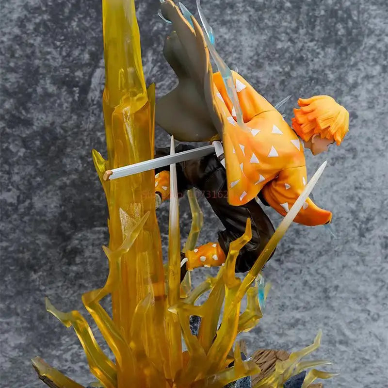 35cm Demon Slayer Zenitsu Figure – Double-Head LED PVC Anime Statue, Action Figurine for Decoration & Xmas Gift