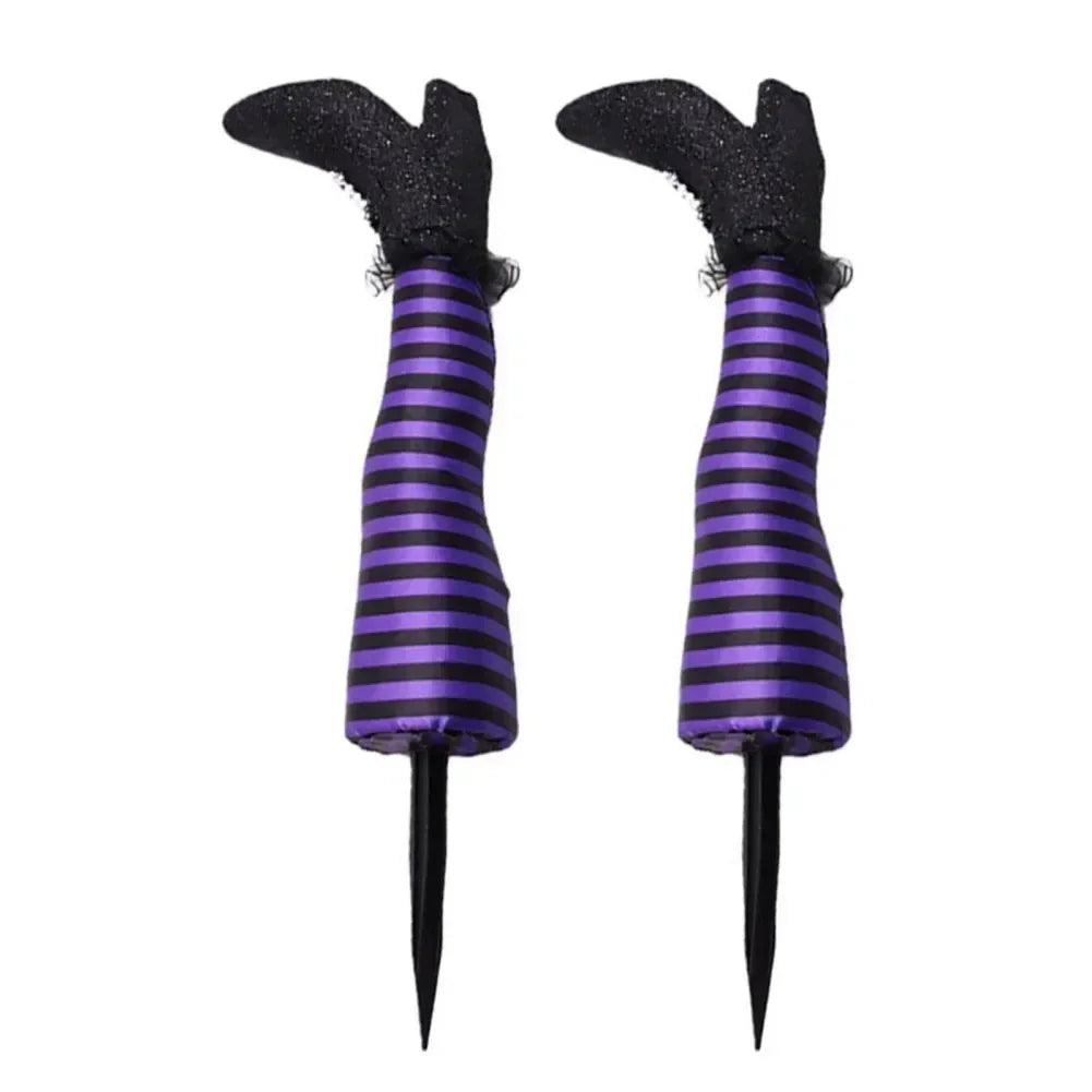 2pcs Halloween Witch Leg Yard Stakes - Evil Witch Outdoor Garden Lawn Decor & Party Decoration Props