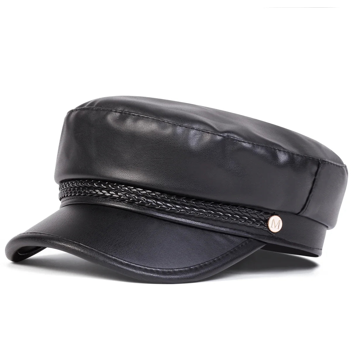 Large Buckle Leather Beret Hat - Fashion Sailor Military Cap for Women and Men