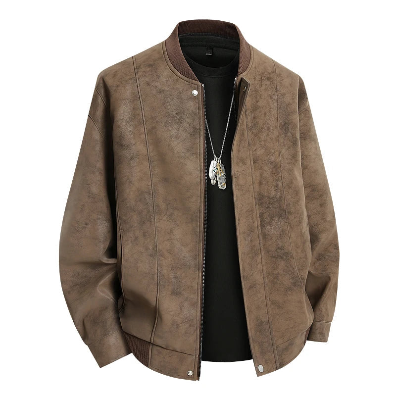 Men’s Suede Leather Jacket - Waterproof Oversized Moto Windbreaker Coat in Plus Sizes