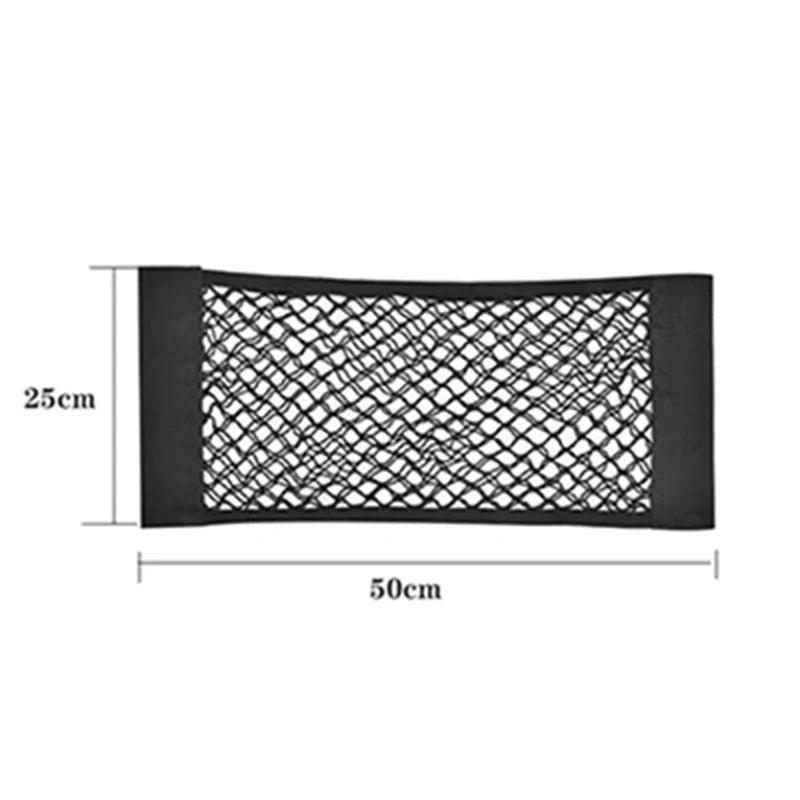 Car Seat Back Organizer - Universal Trunk Net Mesh Pocket with Elastic Storage & Magic Sticker