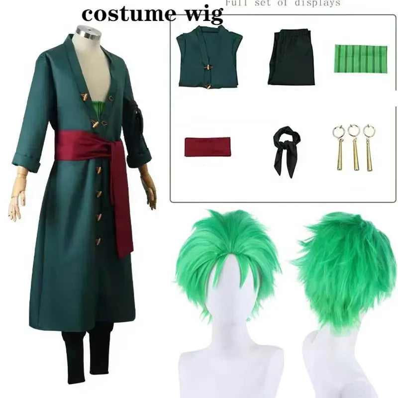 Roronoa Zoro Cosplay Costume - Anime Kimono Robe Cloak Uniform with Earrings for Halloween & Comic Con