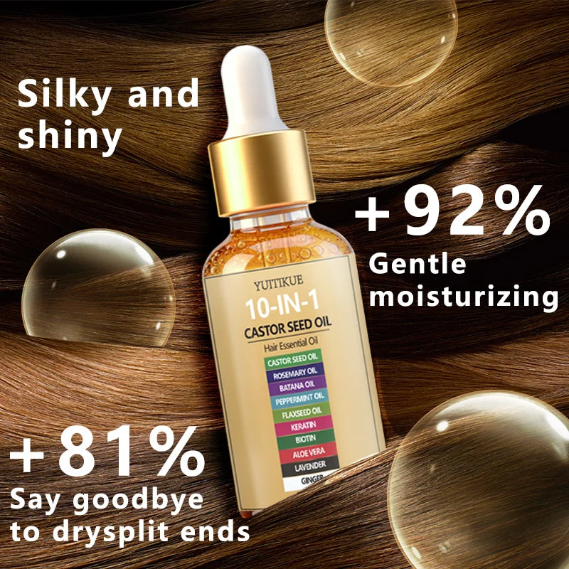 YUITIKUE 10-in-1 Castor Seed Hair Oil - Natural Batana, Rosemary & Biotin Blend for Nourished Hair and Healthy Scalp