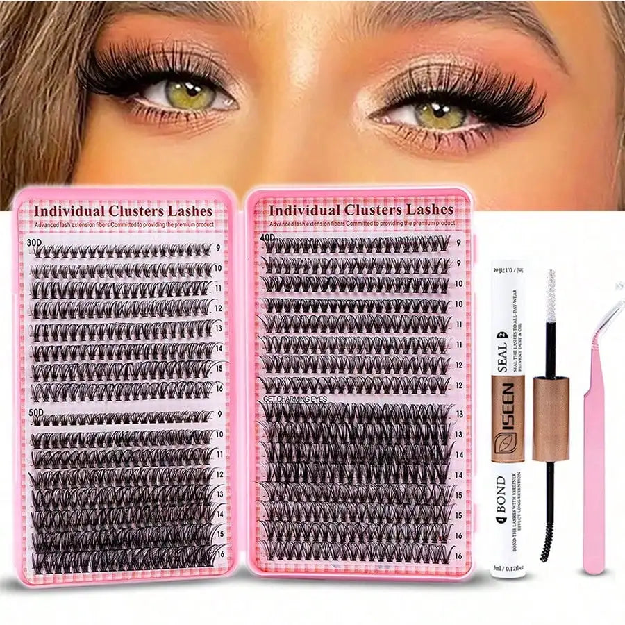 DIY Lash Extension Kit β Mix Individual Lash Clusters with Lash Bond & Seal, Includes Tweezers for Eyelash Extensions