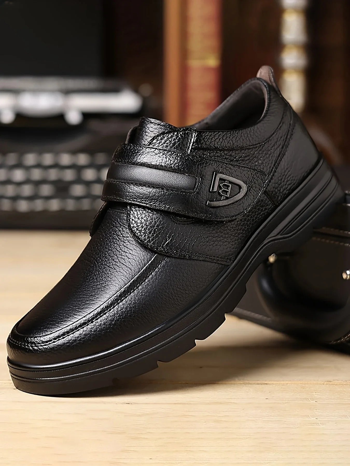 Men’s Retro Business Casual Slip-On Shoes - Velcro Closure, Soft Comfortable Non-Slip Sole
