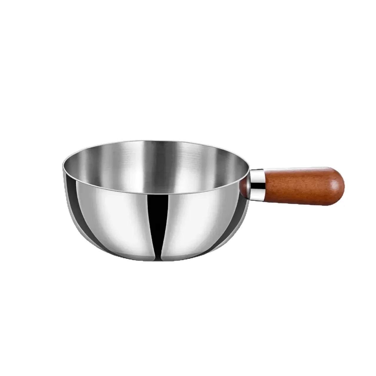 Stainless Steel Milk Pot - Heat-Resistant Wooden Handle, Non-Slip Base & Induction Compatible Design