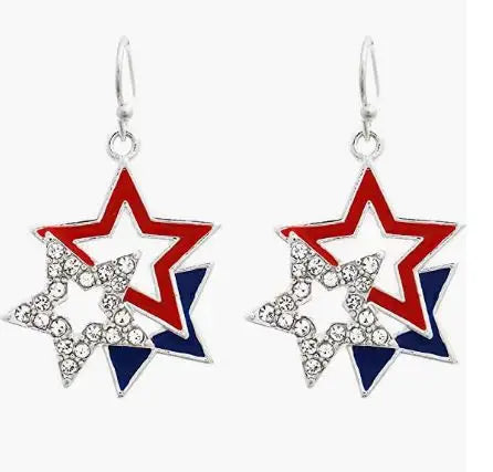 American Flag Drop Earrings - USA Patriotic Red White Blue 4th of July Jewelry Accessories for Women