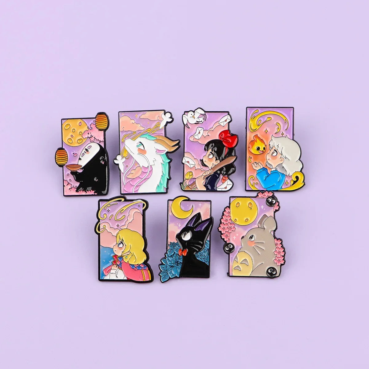 Cute Black Cat Enamel Pin Set - 7PCS Cartoon Brooch Lapel Badges for Women, Cosplay & Fashion Accessories