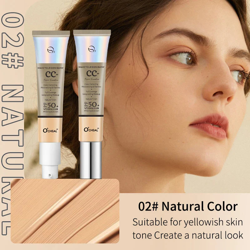 Ocheal 30g CC Cream Foundation β Waterproof Concealer, Moisturizing Sunscreen, SPF 50+, Long-Lasting Brightening Makeup Primer