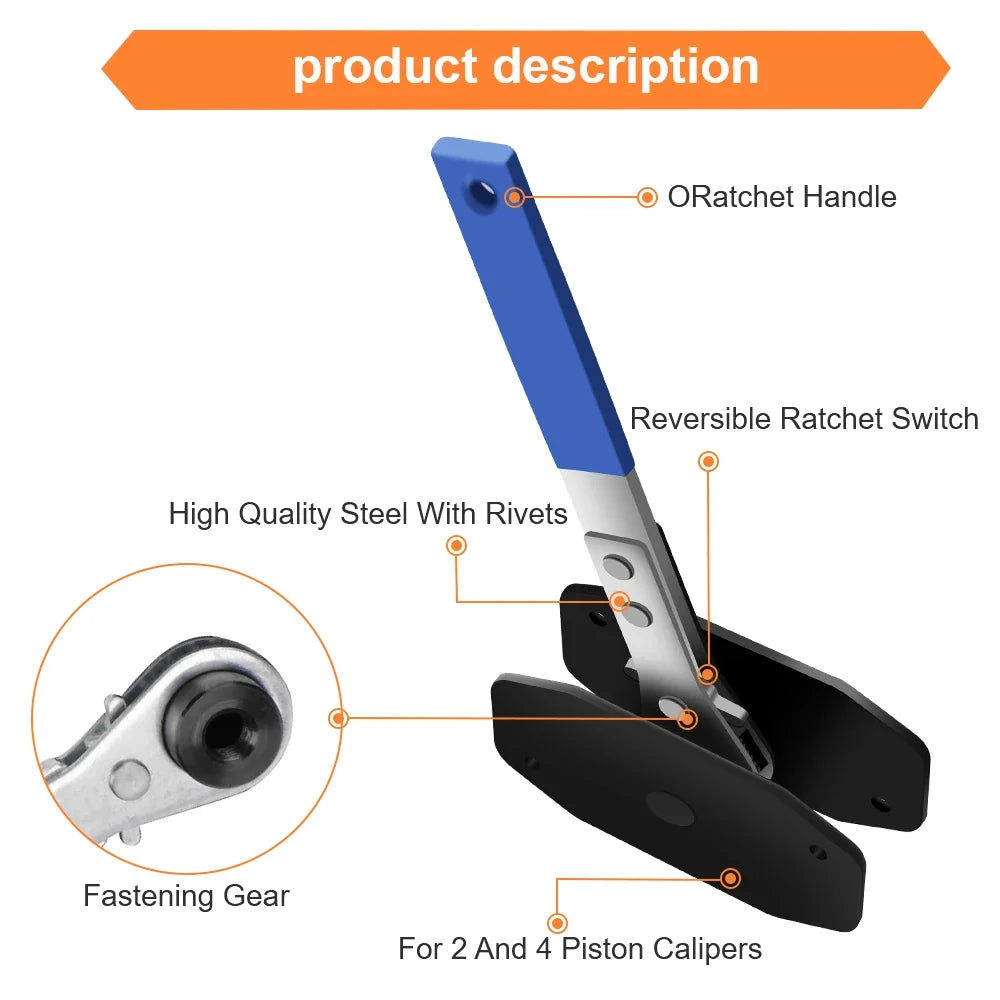 Brake Caliper Piston Spreader Tool - Ratchet Wrench for Single, Twin & Quad Piston Brakes