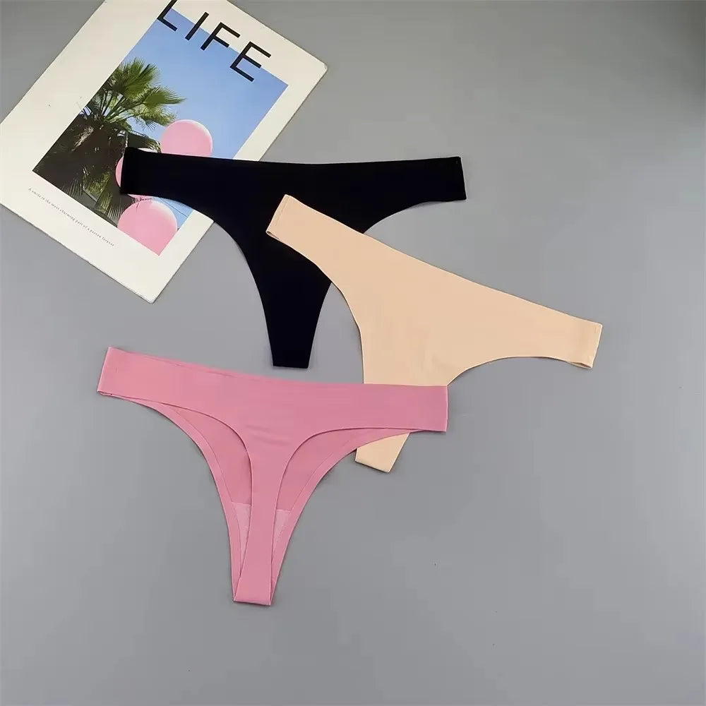 3PCS Ice Silk Seamless Thong Set for Women β Solid Low Rise Sexy G-String Sports Underwear, S-XL Sizes