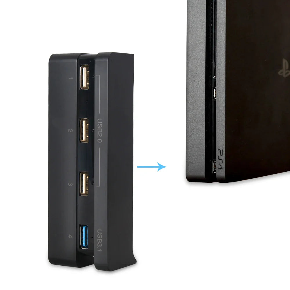 USB Hub Expansion Adapter for PS4 Slim – 3 USB 2.0 + 1 USB 3.0 Ports, High-Speed Plug & Play Charger for Controllers 1/2