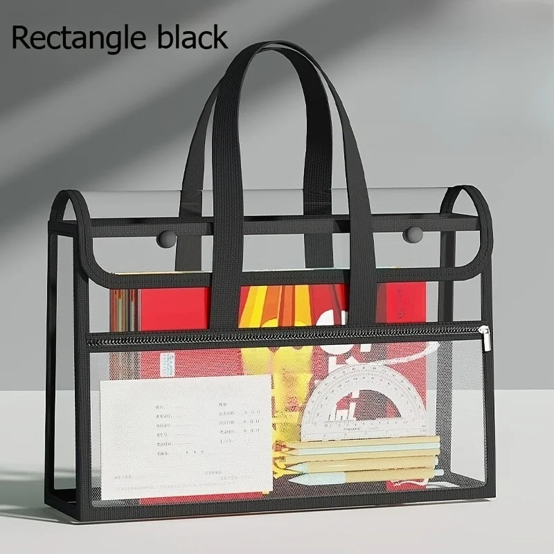 Double Layer Clear Tote Bag - Large Waterproof Portable Handbag for Students, Books, Documents & Stationery Storage
