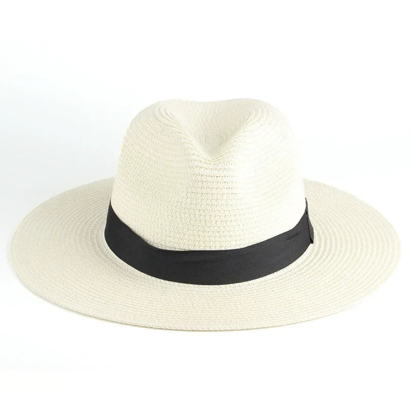 Unisex Straw Fedora Hat - Summer Beach Ribbon Jazz Style Sun Hat for Men & Women