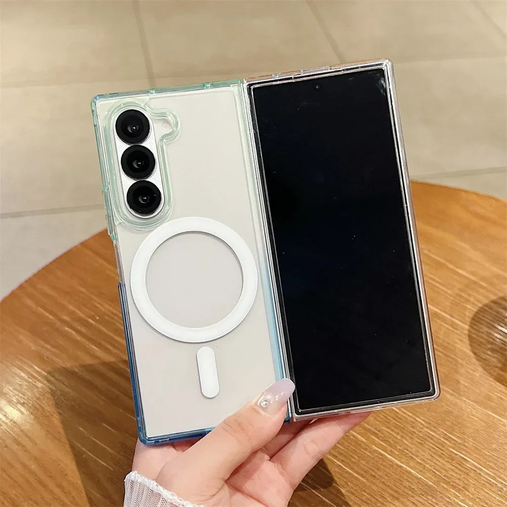 Dopamine Gradient Clear Case - Anti-Drop Magnetic Wireless Charging Cover for Samsung Galaxy Z Fold 3-7