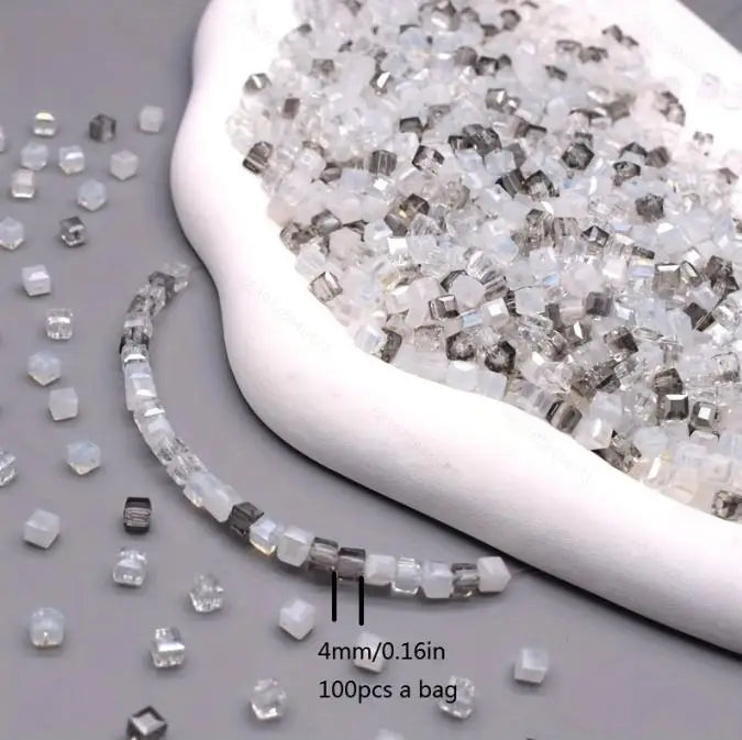 Pink Czech Glass Crystal Beads - 3mm 4mm 5mm Cube Square Candy Seed Beads for DIY Jewelry Making Charms