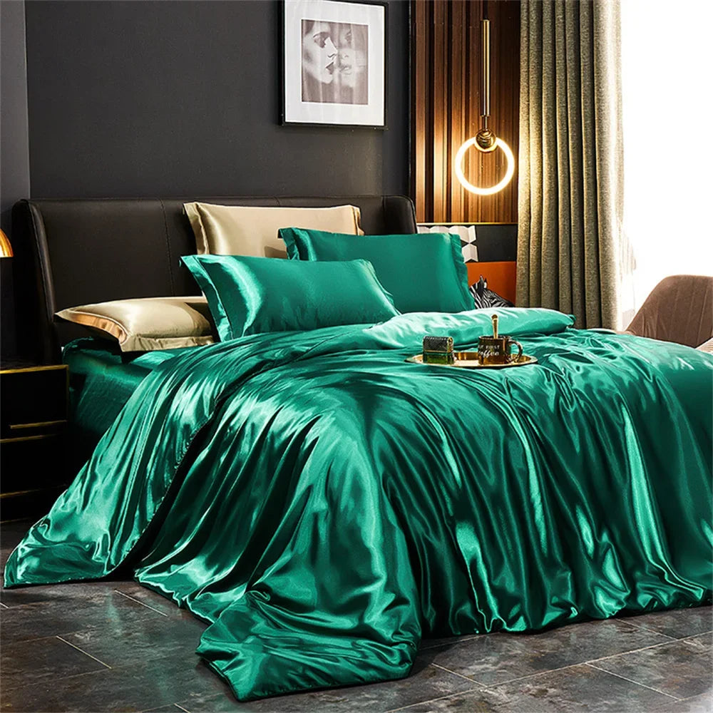 Luxury Silk Bedding Set - Satin Duvet Cover Bed Sheet & Pillowcase Set for Single Double King Queen Twin Beds