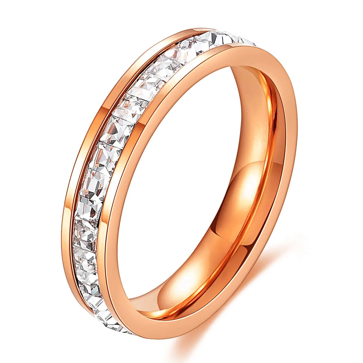 VQYSKO Square Zircon Stainless Steel Ring – White Zircon Engagement Ring for Women & Men – Geometric Couple Fashion Jewelry for Party & Custom Wear