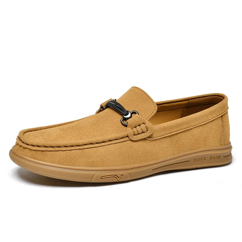 Men's Suede Leather Loafers - Black Slip-On Casual Driving & Business Shoes in Large Sizes