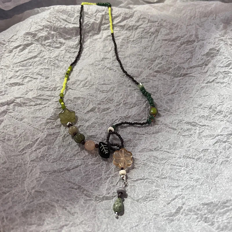 Y2K Opal Pendant Necklace - Fashion Punk Bohemian Metal Chain Jewelry for Women & Girls