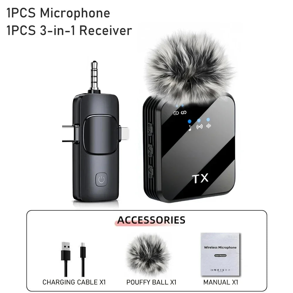 Wireless Lavalier Microphone - Noise Reduction Clip Mic for iPhone Android Camera Video Recording & Podcasting
