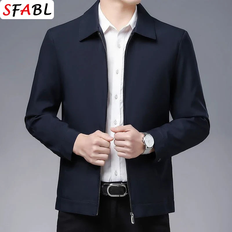 Men’s Business Casual Jacket - Luxury Zipper Blazer Office Coat for Spring and Autumn, Up to 3XL