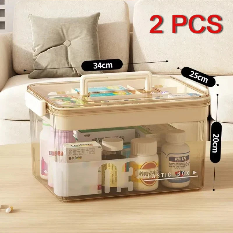 Multi-Layer Home Medicine Box – Large Capacity Transparent Medical Storage Case for First Aid & Medication Organization