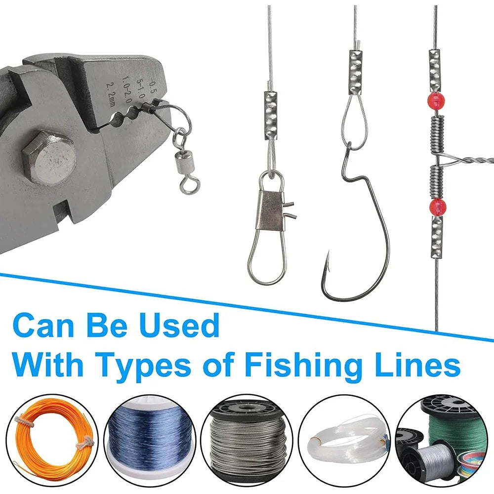 100-Piece Fishing Crimp Sleeve Kit - Single Barrel Wire Rope & Fishing Line Crimping Rings