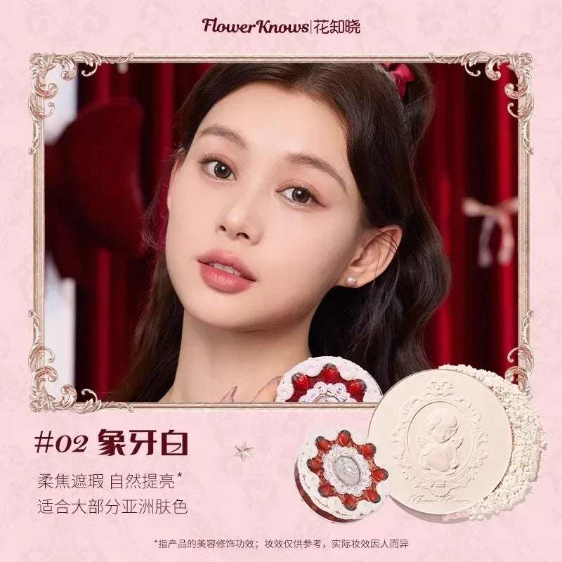 Flower Knows Strawberry Cupid Pressed Powder – Matte Soft Focus Oil-Control Setting Powder for Long-Lasting Finish