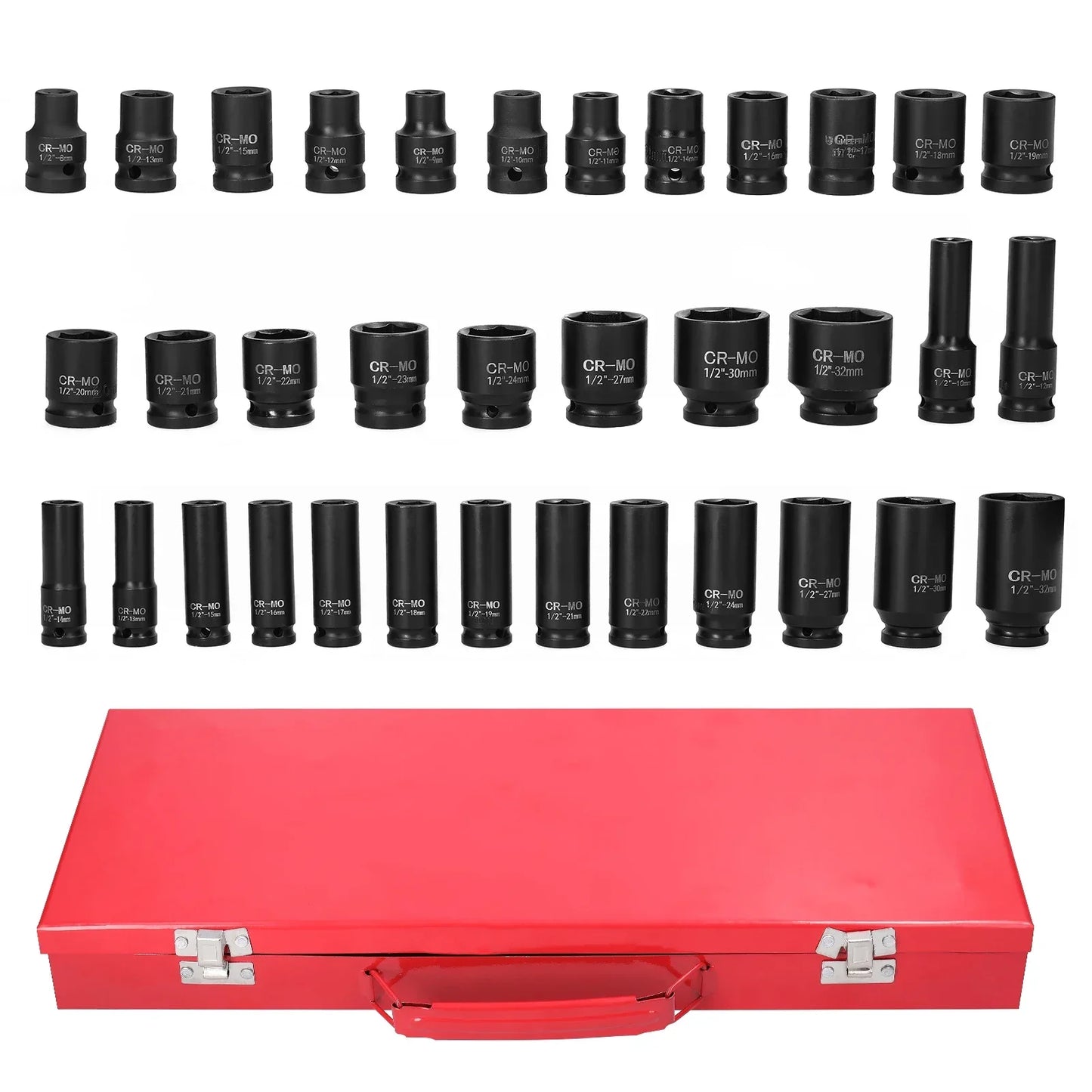 35PCS 1/2-Inch Pneumatic Impact Socket Set - Chrome Vanadium Steel Automotive Repair Tool Kit