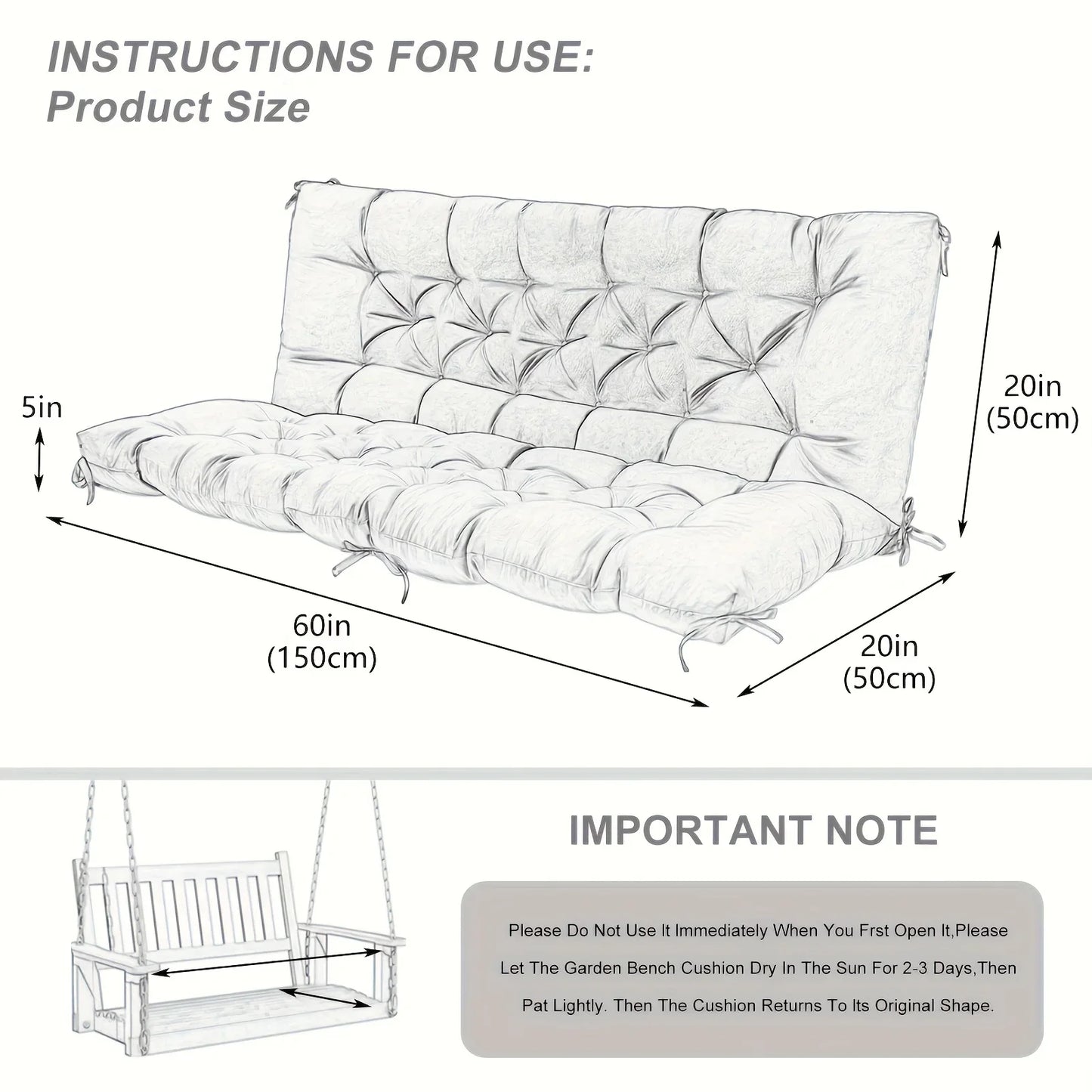 Patio Rocking Chair Cushion - Thick All-Weather Outdoor Seat Pad with Ties & Ergonomic Lumbar Backrest Support