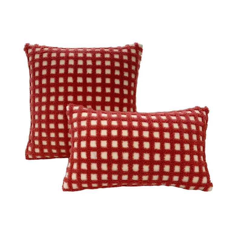 BUYNOW Plush Grid Pillowcase - Cute Decorative Sofa Cushion Cover for Living Room Home Decor