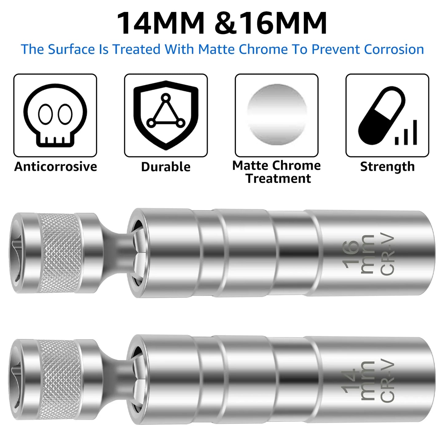 2Pcs Magnetic Swivel Spark Plug Socket Set β 14mm & 16mm Removal & Installation Tool