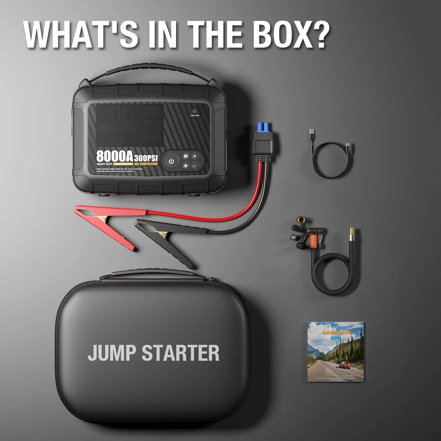 8000A Heavy Duty Car Jump Starter - 12V Powerful Battery Booster Starting Device for Vehicles